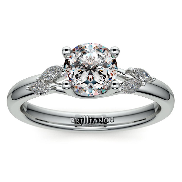 Inspired Diamond Leaf Engagement Ring In White Gold | 01