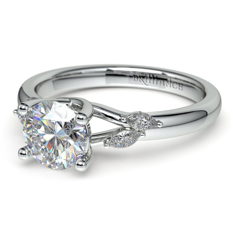 Inspired Diamond Leaf Engagement Ring In White Gold | 04