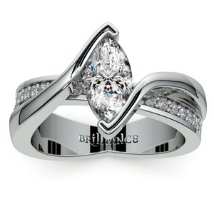 Marquise Bezel Diamond Bridge Engagement Ring In White Gold