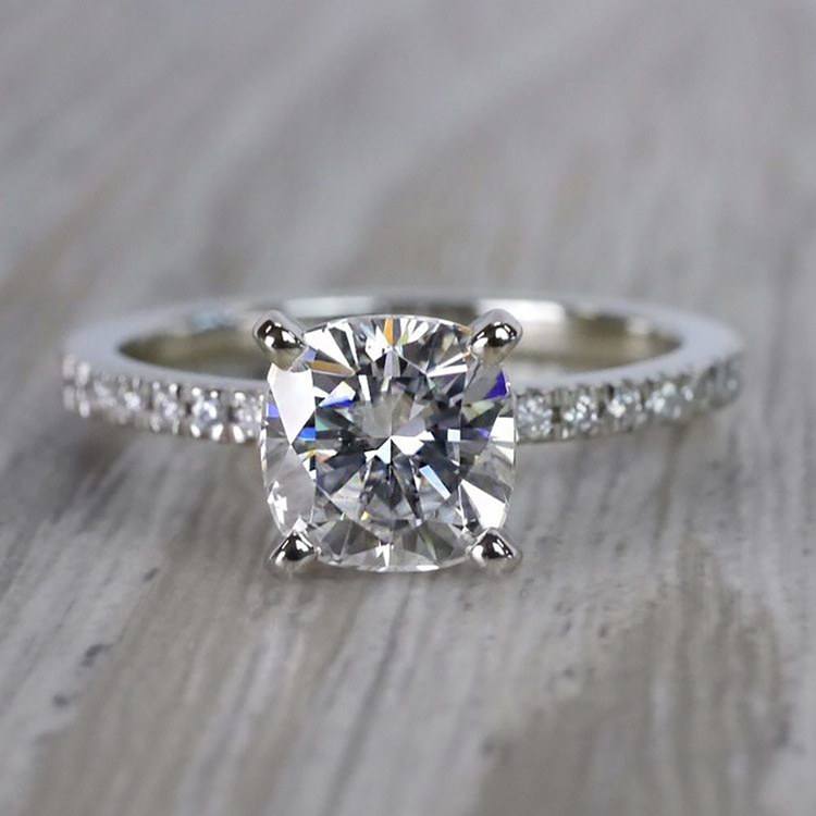 Pave Cushion Moissanite Engagement Ring in White Gold (7 mm)