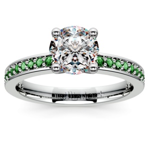 Pave Emerald Gemstone Engagement Ring in Platinum