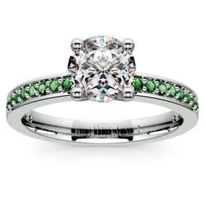 Pave Emerald Gemstone Engagement Ring in White Gold