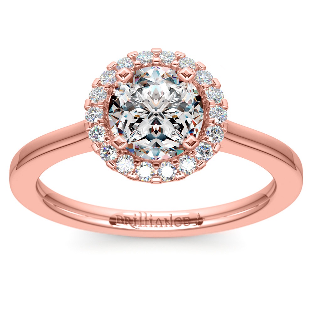 Pave Halo Diamond Engagement Ring in Rose Gold | 01