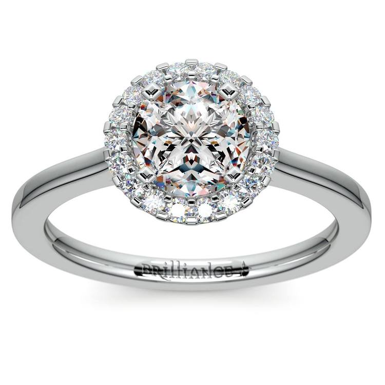 Pave Halo Diamond Engagement Ring in White Gold | Zoom