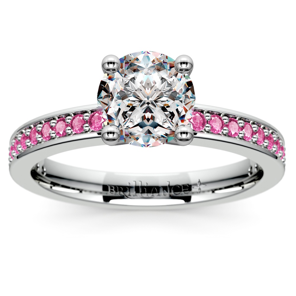 Pave Pink Sapphire Gemstone Engagement Ring in White Gold | Zoom