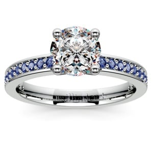 Pave Sapphire Gemstone Engagement Ring in White Gold