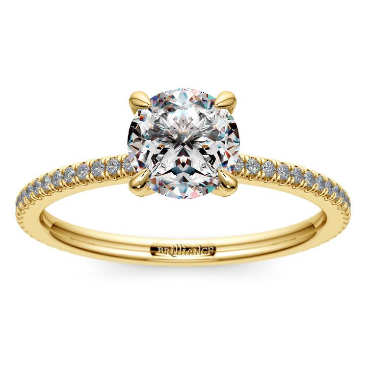 Petite Engagement Ring With Diamond Prongs In Yellow Gold | 01
