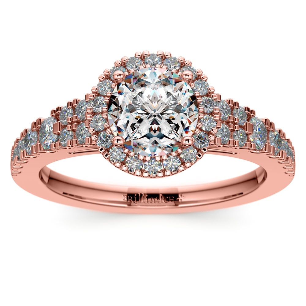 Petite Split Shank Halo Diamond Engagement Ring in Rose Gold