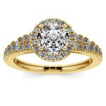 Petite Split Shank Halo Diamond Engagement Ring in Yellow Gold | Thumbnail 01