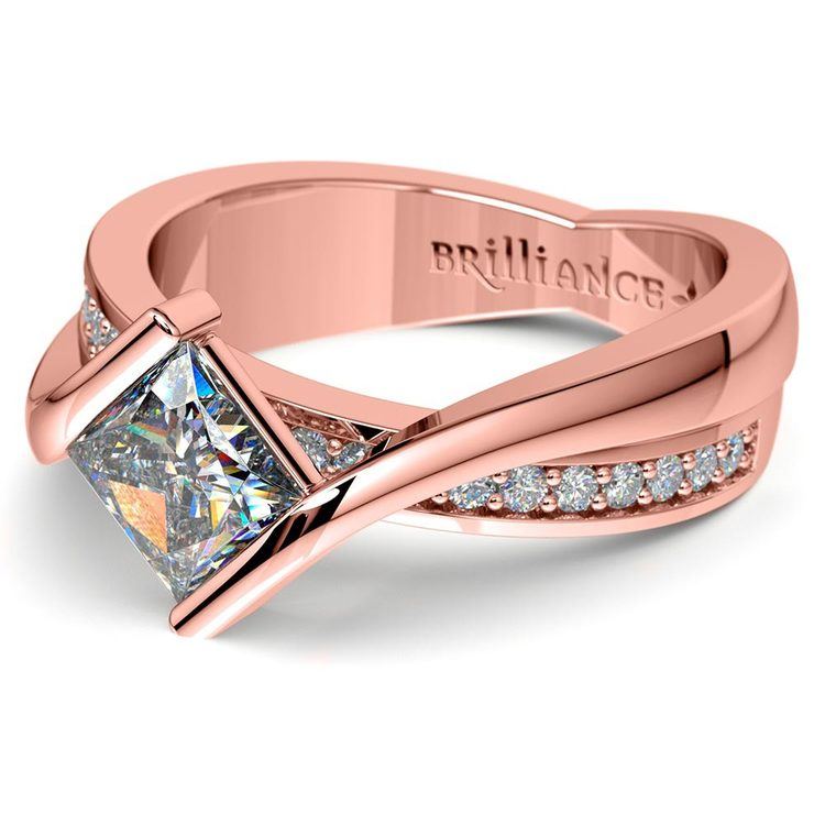 Princess Bezel Diamond Bridge Engagement Ring In Rose Gold | 04