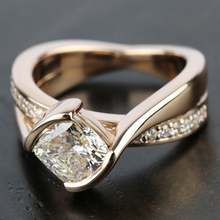 Princess Bezel Diamond Bridge Engagement Ring In Rose Gold | 05