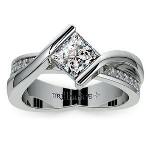 Princess Bezel Diamond Bridge Engagement Ring in White Gold