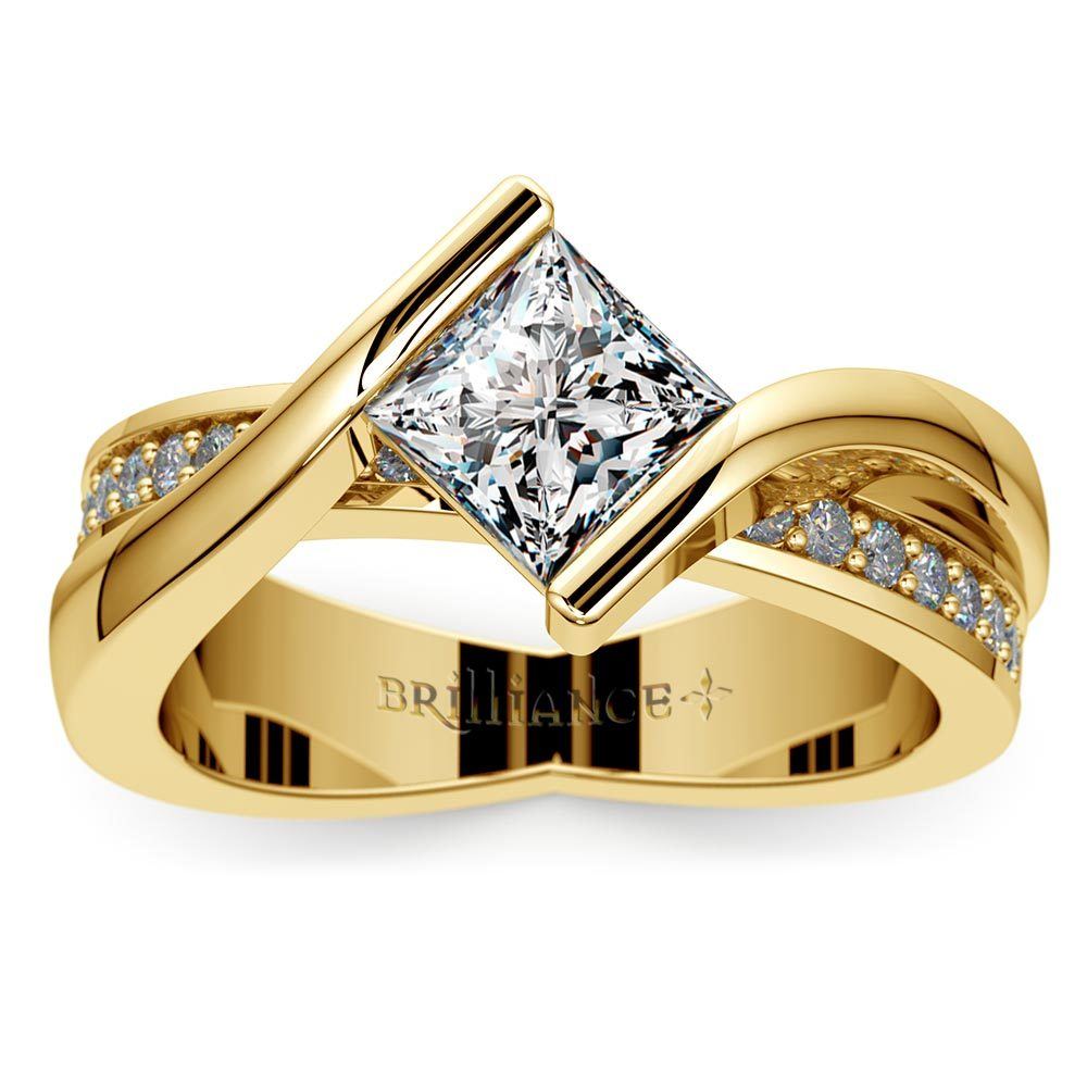 Bezel Bridge Princess Cut Engagement Ring In Yellow Gold | Zoom