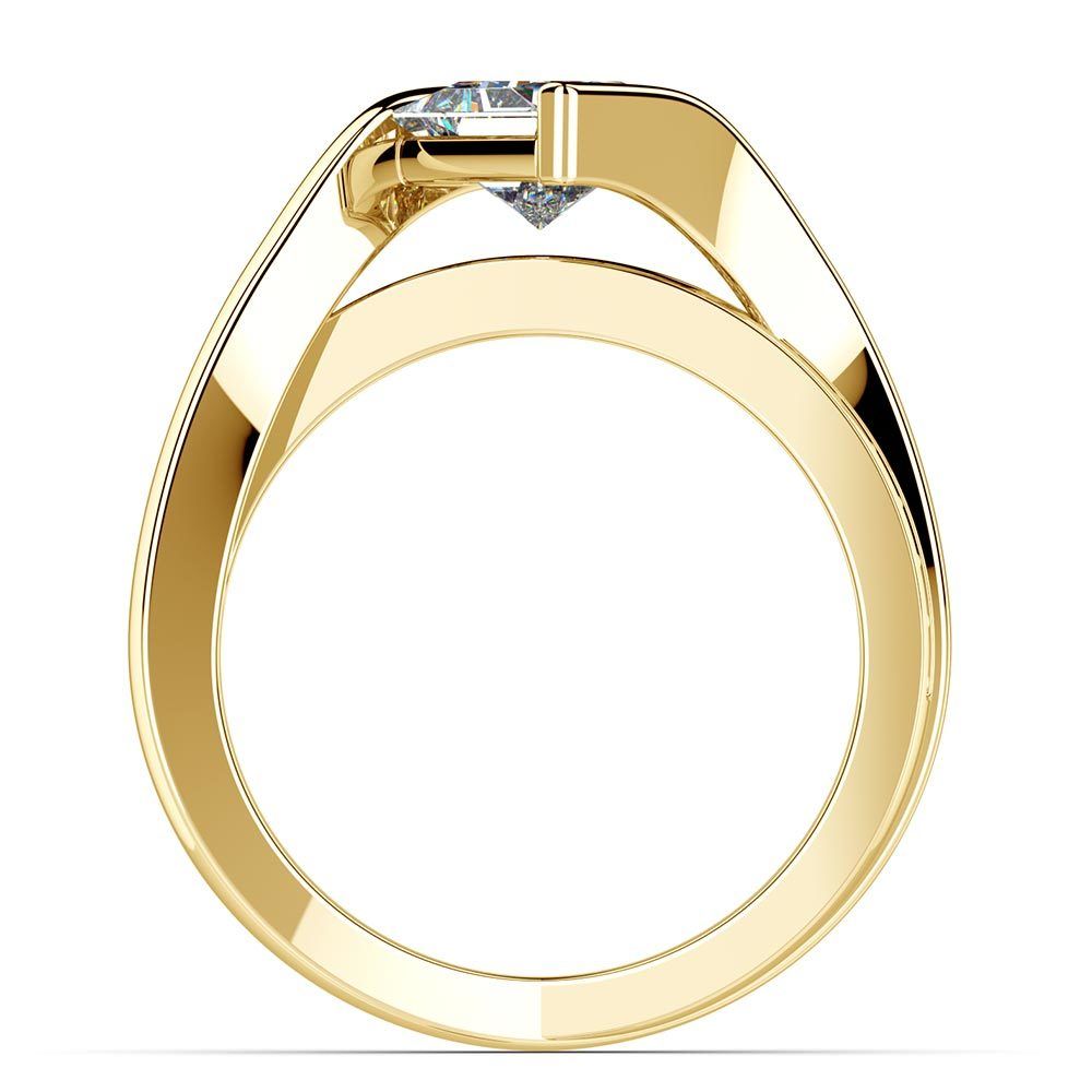 Bezel Bridge Princess Cut Engagement Ring In Yellow Gold | 02
