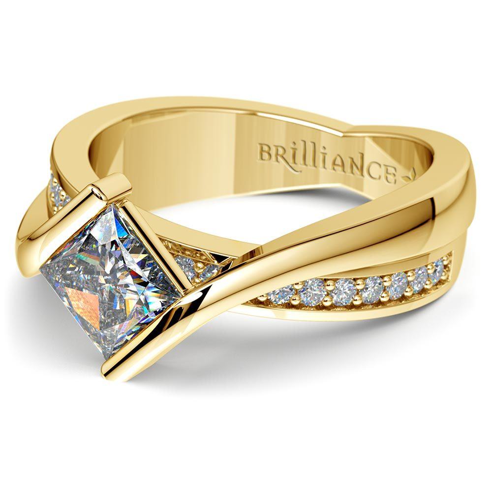 Bezel Bridge Princess Cut Engagement Ring In Yellow Gold | 04