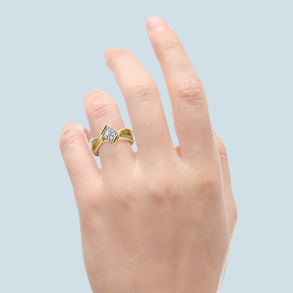 Bezel Bridge Princess Cut Engagement Ring In Yellow Gold | 05