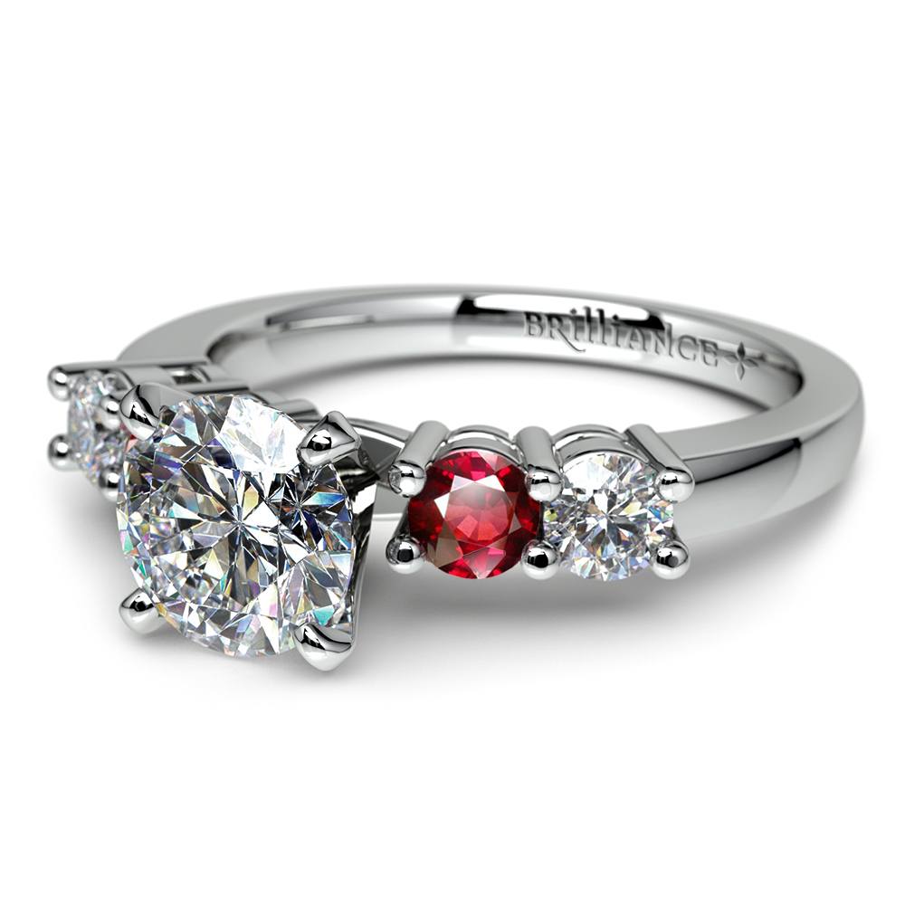 Vintage Inspired Ruby & Diamond Five Stone Ring In White Gold | 04