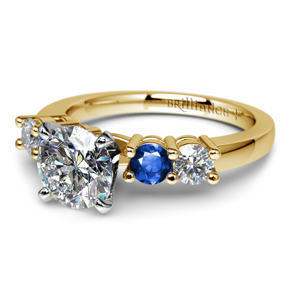 Vintage 5 Stone Diamond & Sapphire Ring In Yellow Gold | 04