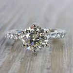 White Gold Six Prong Engagement Ring With Diamond Band