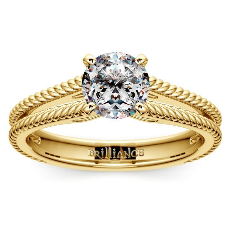 Split Shank Cathedral Yellow Gold Rope Engagement Ring | 01