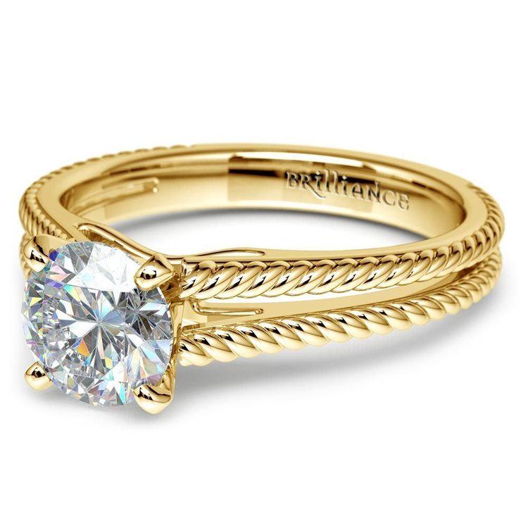 Split Shank Cathedral Yellow Gold Rope Engagement Ring | 04
