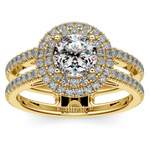 Split Shank Double Halo Ring In Classic Gold | Thumbnail 01