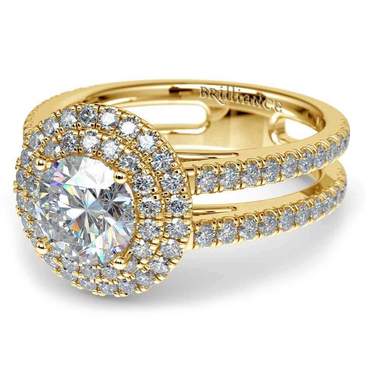Split Shank Double Halo Ring In Classic Gold | 04