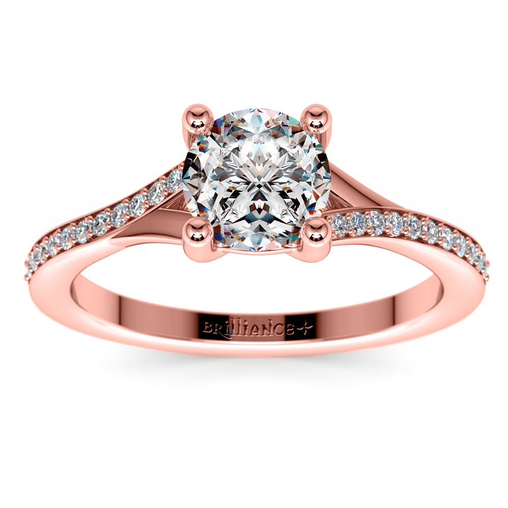 Rose Gold Split Shank Engagement Ring With Micropave Diamonds | 01