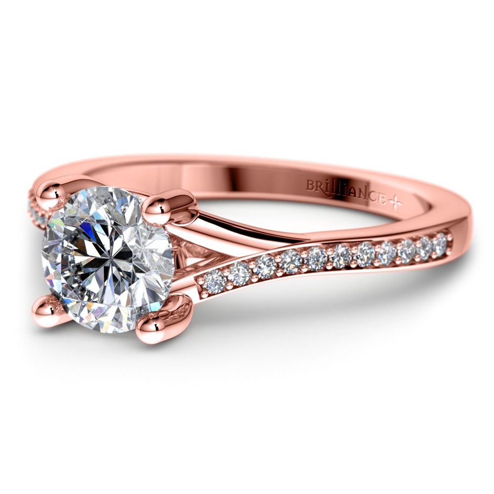 Rose Gold Split Shank Engagement Ring With Micropave Diamonds | 04