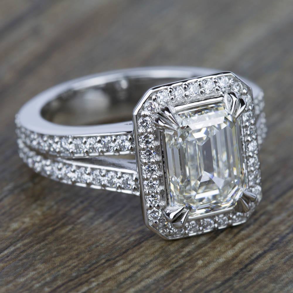 White Gold Split Shank Pave Halo Diamond Engagement Ring