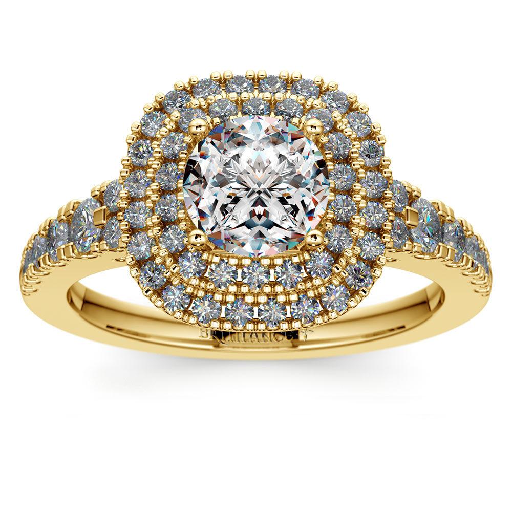 Double Halo Square Diamond Ring Setting In Yellow Gold (3/4 Ctw) | 01