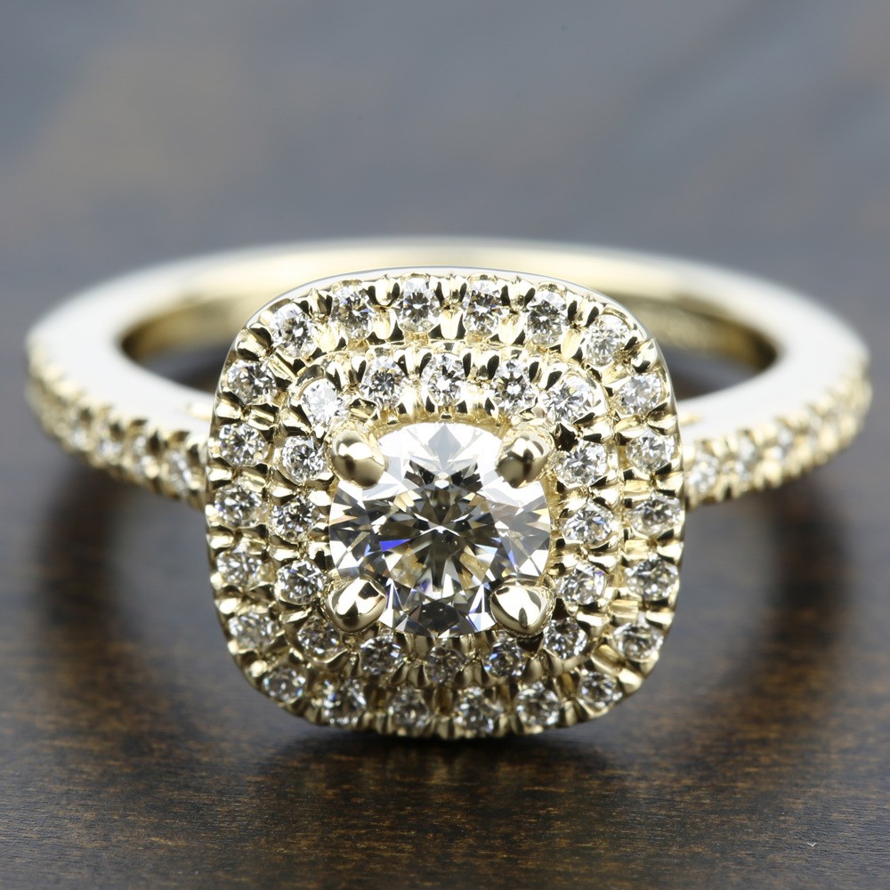 Double Halo Square Diamond Ring Setting In Yellow Gold (3/4 Ctw) | 05