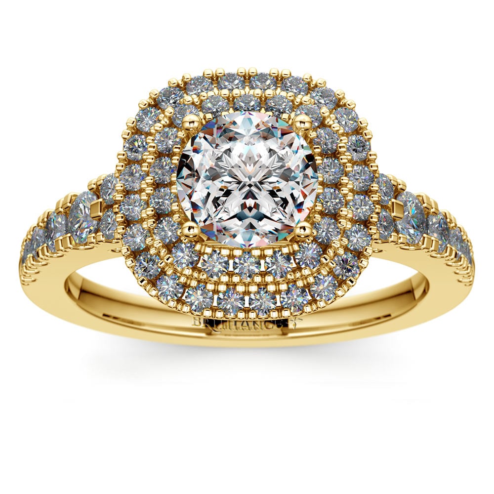 Elegant 1 Carat - Square Cut Diamond - Twisted Band - Pave - Double Halo Engagement Ring - 10K White Gold, Women's, Size: 7