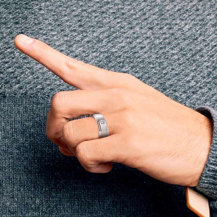 Step Edge Inset Tungsten Men's Engagement Ring | 06
