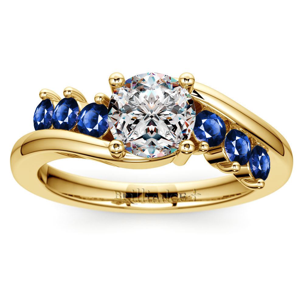 Diamond And Blue Sapphire Swirl Engagement Ring In Gold | 01
