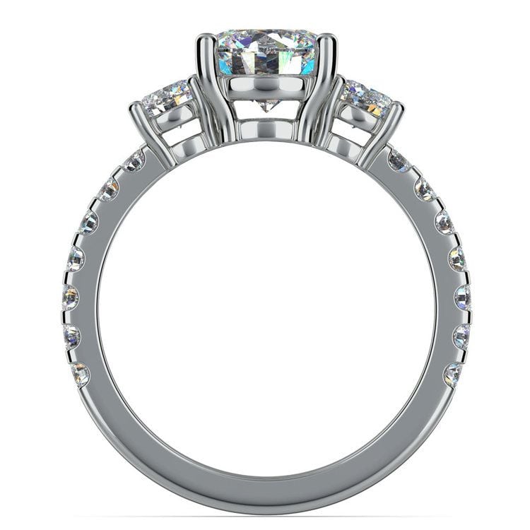 7.5 mm Round 3 Stone Moissanite Ring In White Gold  | 04