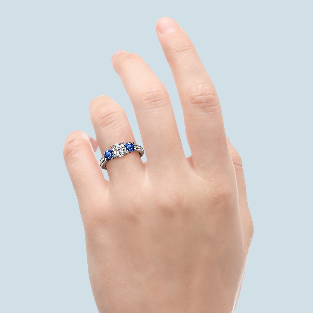 Sapphire And Diamond Three Stone Ring In White Gold | 05