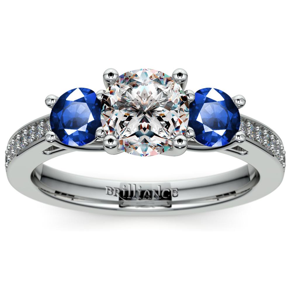 Sapphire And Diamond Three Stone Ring In White Gold | Zoom