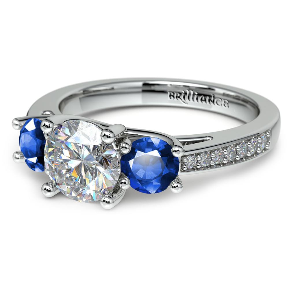Sapphire And Diamond Three Stone Ring In White Gold | 04