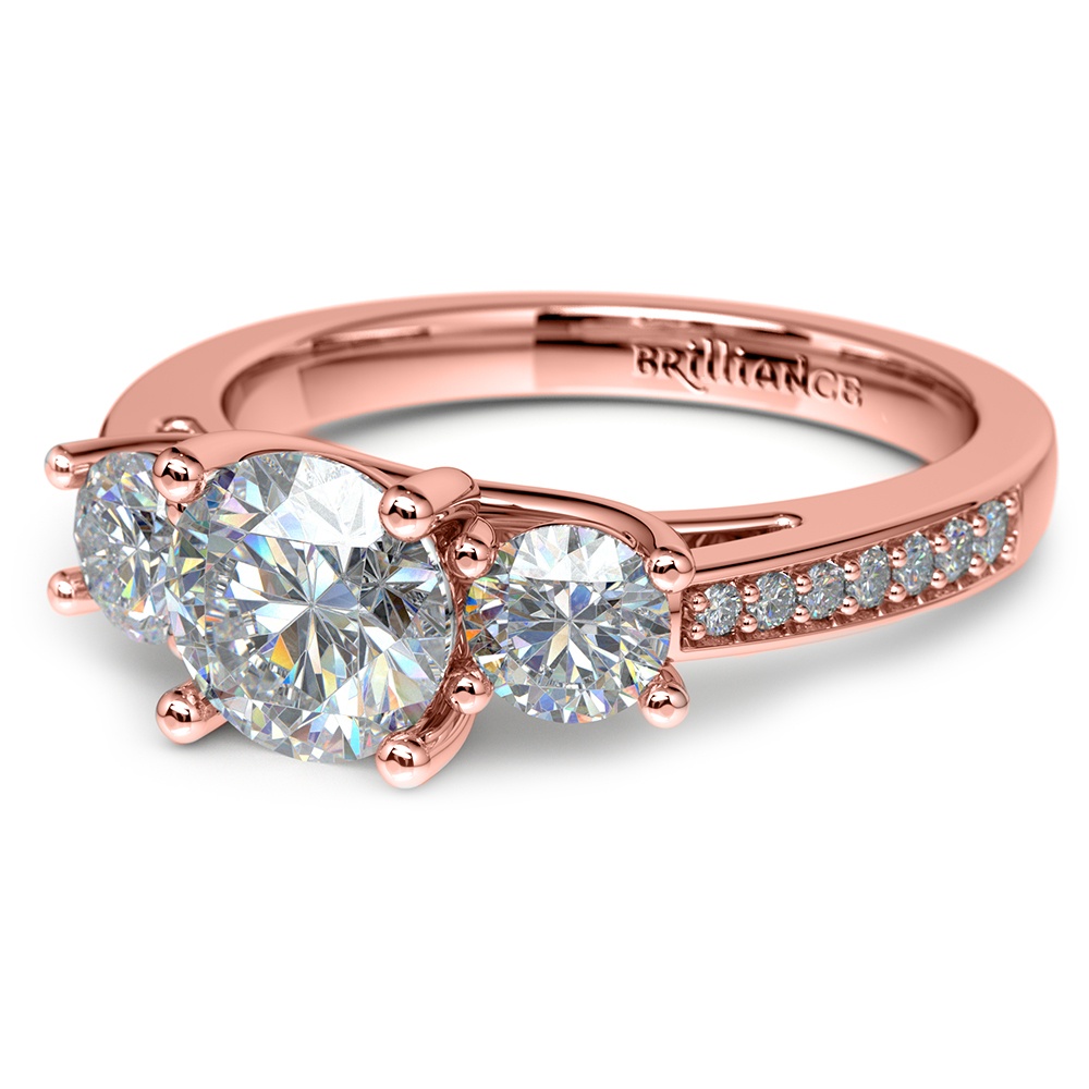 Rose Gold Three Stone Engagement Ring With Trellis Design | 04