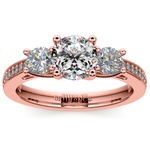Rose Gold Three Stone Engagement Ring With Trellis Design | Thumbnail 01