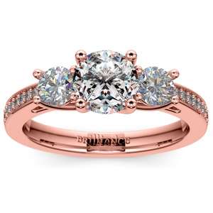 Rose Gold Three Stone Engagement Ring With Trellis Design