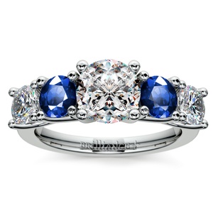 Trellis Sapphire and Diamond Engagement Ring in White Gold