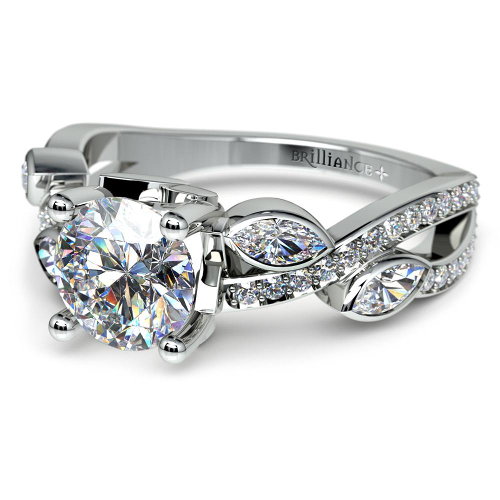 Twisted Petal Diamond Engagement Ring in White Gold | 04