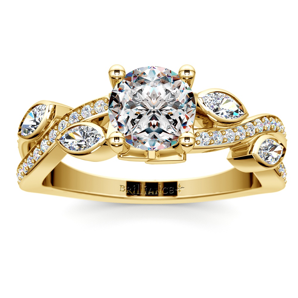 Classic Gold Diamond Leaf And Vine Engagement Ring Setting | Zoom