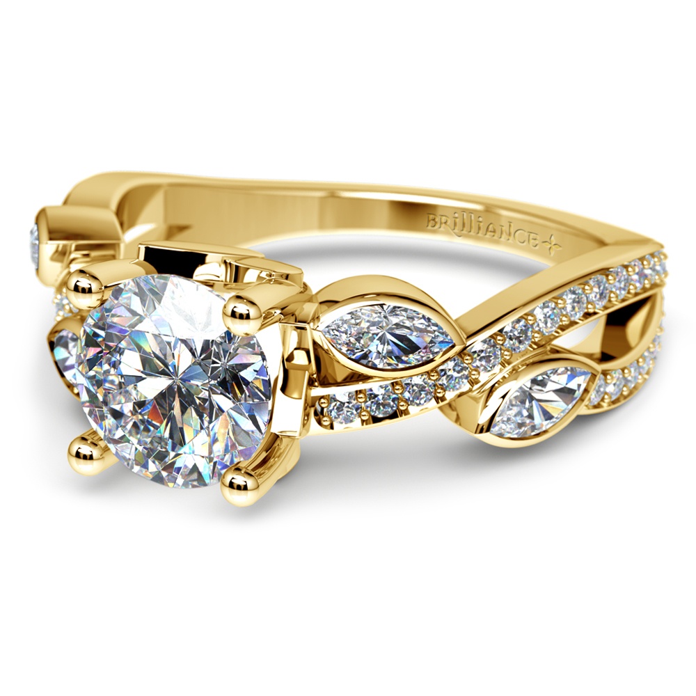 Classic Gold Diamond Leaf And Vine Engagement Ring Setting | 04