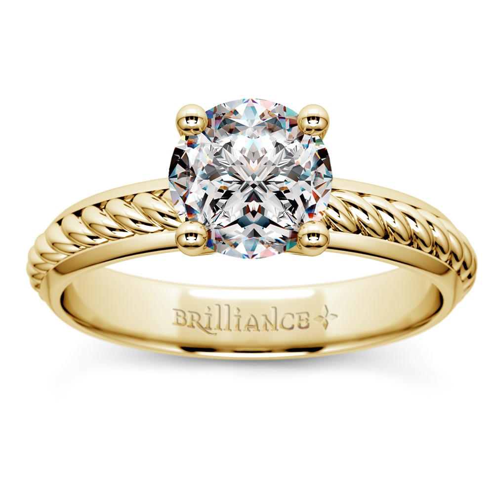 Twisted Rope Diamond Ring Setting In Yellow Gold | Zoom