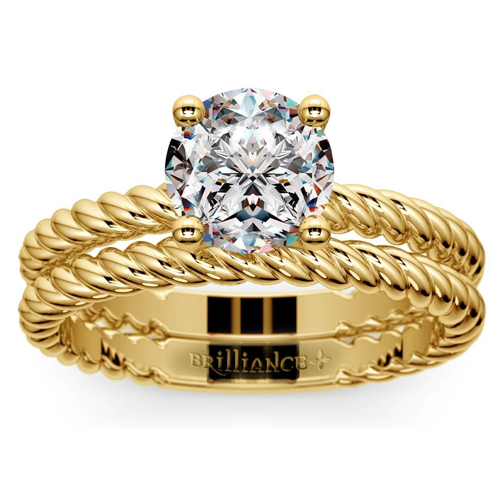 Twisted Rope Diamond Solitaire Bridal Set in Yellow Gold | Zoom