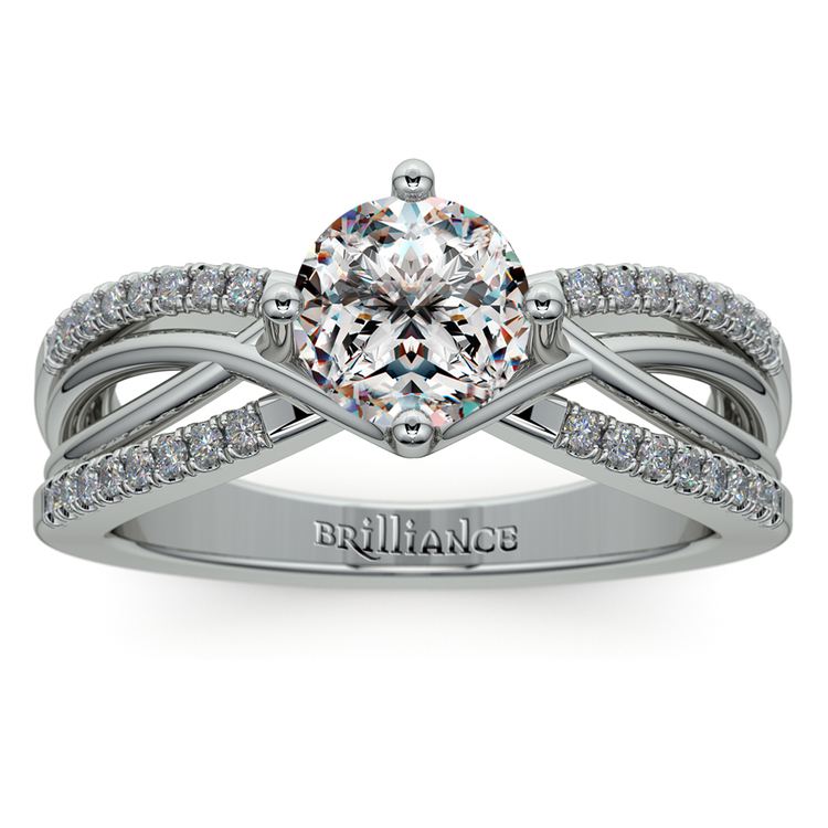 Twisted Split Shank Diamond Engagement Ring in White Gold | 01