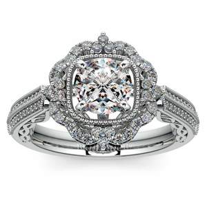 Vintage Halo Diamond Engagement Ring In Platinum